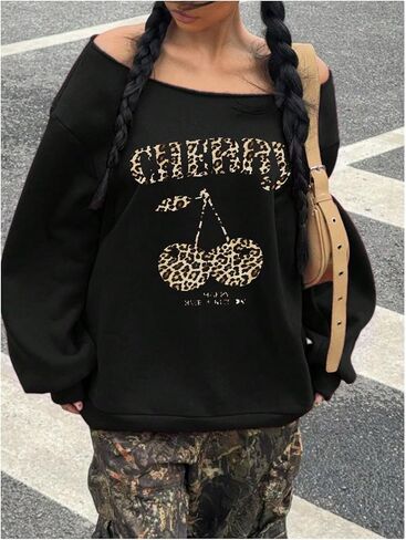 GORGLITTER Women's Letter Graphic Off Shoulder Sweatshirts Long Sleeve Preppy Sweatshirt Pullover in Saudi Arabia