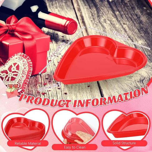 6 PCS Red Heart على شكل صينية طبق عيد الحب ألواح القلب التي يمكن التخلص منها ألواح حلوى البلاستيك صينية وجبة خفيفة in Kuwait