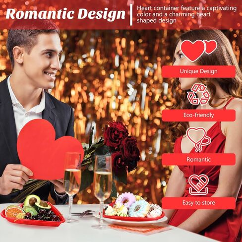 6 PCS Red Heart على شكل صينية طبق عيد الحب ألواح القلب التي يمكن التخلص منها ألواح حلوى البلاستيك صينية وجبة خفيفة in Kuwait