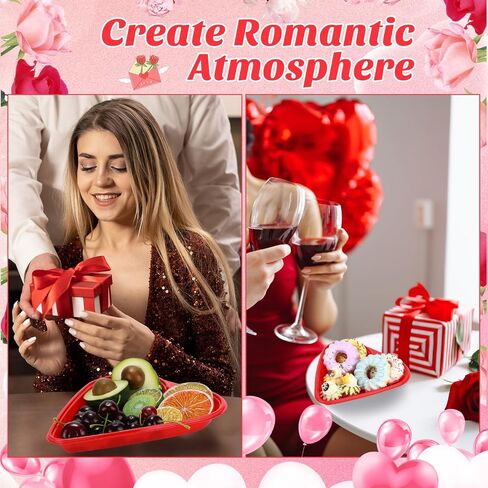 6 PCS Red Heart على شكل صينية طبق عيد الحب ألواح القلب التي يمكن التخلص منها ألواح حلوى البلاستيك صينية وجبة خفيفة in Kuwait