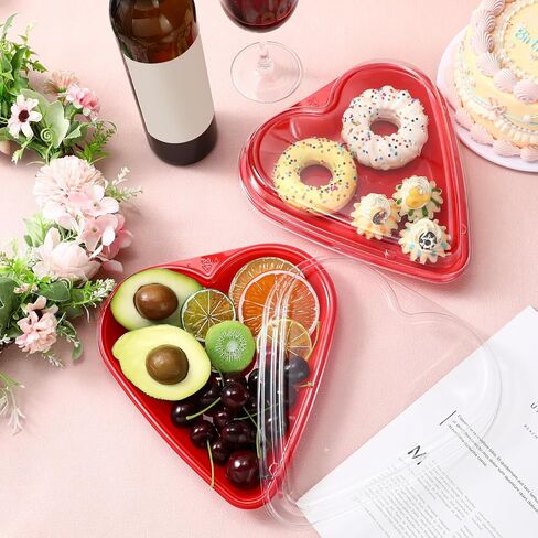 6 PCS Red Heart على شكل صينية طبق عيد الحب ألواح القلب التي يمكن التخلص منها ألواح حلوى البلاستيك صينية وجبة خفيفة in Kuwait