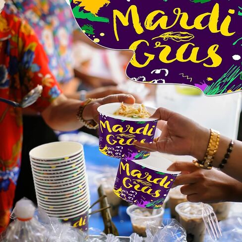Umigy 180 Pcs Mardi Gras Paper Ice Cream Cups 9 oz Mardi Gras Disposable Dessert Bowls Paper Snack Paper Cups Soup Cups Masquerade Party Supplies for Hot or Cold Food in Kuwait