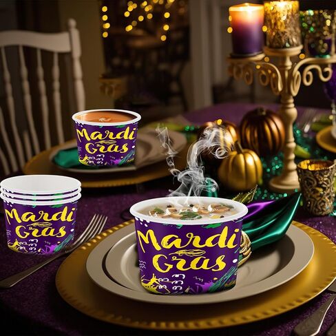 Umigy 180 Pcs Mardi Gras Paper Ice Cream Cups 9 oz Mardi Gras Disposable Dessert Bowls Paper Snack Paper Cups Soup Cups Masquerade Party Supplies for Hot or Cold Food in Kuwait