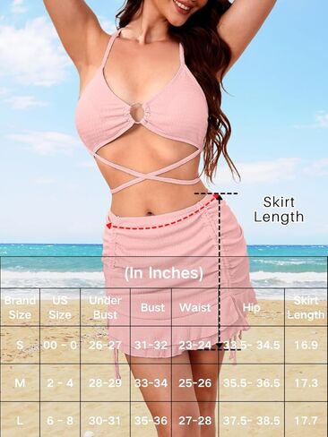 3 Piece Swimsuits for Women,Ribbed Bikini Set with Ruffle Cover Up Skirt,Criss Cross Bathing Suits Beach Vacation in Kuwait