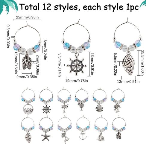 SUNNYCLUE 1 BOX 12PCS Silver Beach Drink Charms Bulk Wine Glass Identifiers Alloy Antique Summer Ocean Beach Shell Drinks Marker Charms Tags for Gathering Wedding Holiday Gift Party Favor Drinks Decor in Saudi Arabia