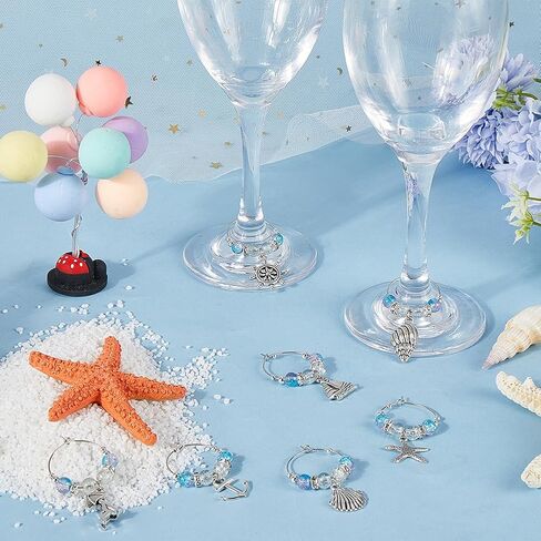 SUNNYCLUE 1 BOX 12PCS Silver Beach Drink Charms Bulk Wine Glass Identifiers Alloy Antique Summer Ocean Beach Shell Drinks Marker Charms Tags for Gathering Wedding Holiday Gift Party Favor Drinks Decor in Saudi Arabia