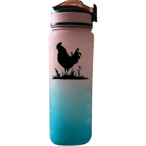 Chicken 32 OZ Drinking Water Bottle with Times to Drink and Straw, Motivational with Carrying Strap, Leakproof BPA & Toxic Free, Ensure You Drink Enough Water for Fitness Outdoor
