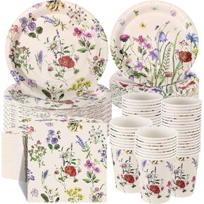 250 Pcs Floral Disposable Tableware Set Wildflower Disposable Paper Plates Vintage Floral Napkins and Cups for Wedding Tea Party Decoration Bridal Shower Baby Shower(Rustic Style)