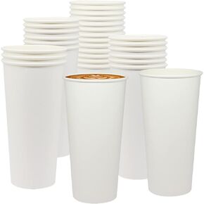 100 Pack Disposable Paper Coffee Cups 23.3oz(700ml), White Paper Hot Coffee Cups, Hot/Cold Beverage Drinking Cups for Party, Picnic, Travel or Other Events