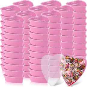 Yerliker 100 Pcs Valentine's Day Plastic Food Storage with Lids 16.9 oz Heart Shaped Containers Heart Shaped Seasoning Containers Reusable Dessert Box for Mother Valentine Wedding Birthday Fruit