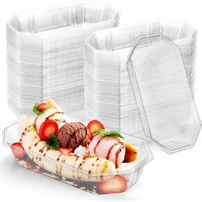 ZOOFOX 200 Pack Banana Split Boat Plate, 12 oz Disposable Ice Cream Sundae Bowls, Clear PET Plastic Dessert Bowls for Serving, Weddings, Catering, Home or Event Party Supplies
