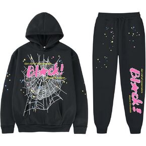 Y2K Hoodie Set Cobweb Spider Style Hoodie Pant Casual Tracksuit Long Sleeve Athletic Suit
