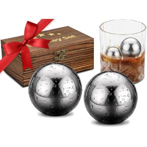 هدايا Eoocoo Whisky Stones مجموعة مع أحجار 2 PCS و Box ، هدايا عيد الحب له ، كرة ثلج قابلة لإعادة الاستخدام للشرب ، الهدايا لعشاق الويسكي للرجال ، بوربون ، كونياك ، سكوتش ، الجن ، مشروب النبيذ
