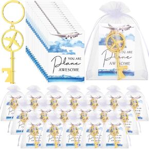 18 Sets Flight Attendant Gifts Airplane Bottle Opener Keychains with Inspirational Cards Travel Adventure Party Favor