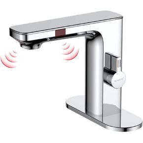 RUVIDA Touchless Bathroom Faucet,Faucet with Temperature Digital Display,Basin Faucet,Waterfall Faucet,Bathroom Sink Faucet with Smart Sensor Bathroom Faucet,Single Hole Bathroom Faucet-Chrome