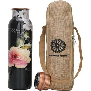 Copper Water Bottle For Drinking Pure Copper Bottle 1000 ml Copper Vessel With Carrying Bag For Sports, Yoga, Ayurvedic Copper Bottle for Gym,Office,Hiking (Pack of 1, Black Copper Bottle)