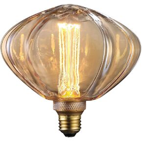ESCENA Angular Aesthetics Series LED Decorative Light Bulb, Pumpkin Vintage Edison Bulb Dimmable 3.5W, E26 Base, Unique Virtual Filament Vintage Light Bulbs, Amber Glass, 2000K Soft Warm, UL Listed