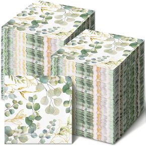 Spiareal Eucalyptus Napkins Disposable Hand Towels for Bathroom Sage Green Leaves Guest Decorative Paper Hand Towels for Dinner Banquet Party Wedding Dinning Decor(120 Pcs)