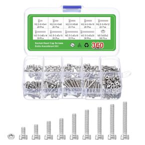 uxcell Hex Socket Bolts Kits (M2.5), 304 Stainless Steel Hex Socket Drive Screw, Silver Tone