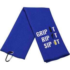 MEIKIUP Grandpa Golf Towel Dad Golf Towel Beer Golf Lover Towel Embroidered Golf Towel Golf Papa Father Sport Towel with Clip Grip It Rip It Sip It (Grip It Rip It Sip It Towel)