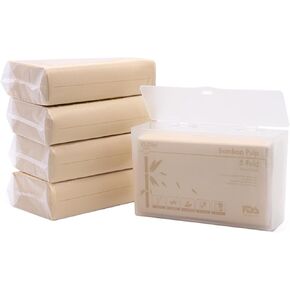 Drdirt Bamboo Multiffold Paper -Placels - تصميمات يدوية مستدامة وناعمة وامتصاصها للحمام ، واستخدام المنزل والمطبخ ، تشمل صندوق الأنسجة البلاستيكية القوية (5 عبوات ، 173 ورقة/عبوة)