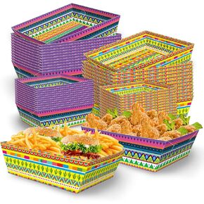 FRIDAY NIGHT Mexican Fiesta Food Trays 48 Pcs Paper Disposable Snack Tray Taco Boats for Candy Popcorn Cinco De Mayo Birthday Party Supplies Decorations