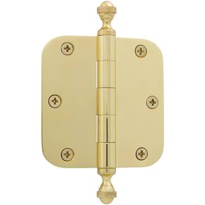Grandeur Hardware 833048 3.5" Acorn Tip Residential Hinge with 5/8" Radius Corners in Unlacquered Brass