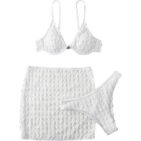 SOLY HUX Bikini Sets for Women 3 Piece Swimsuits Underwire Bikini Bathing Suit with Beach Skirt Cover Up