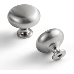 Set of 6 Elegant Satin Brushed Nickel Cabinet Knobs - Classic Round Kitchen Hardware, Contemporary Drawer Pulls Sleek Dresser Handles