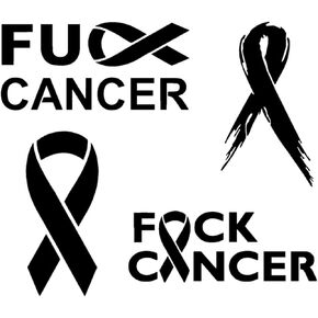 Cancer Ribbon Decal 4 Pack: FU Cancer, Ribbon, Tattered Ribbon, Breast Cancer Awareness Decals (Small ~3.5", Black)