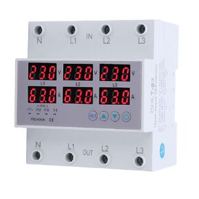 Digital 3 Phase DIN Rail Voltmeter Ammeter, AC 390‑500V Electricity Usage Monitor Power Meter Voltage Amps Watt Kwh Frequency Power Factor Meter Multimeter Current Power Tester(63A)