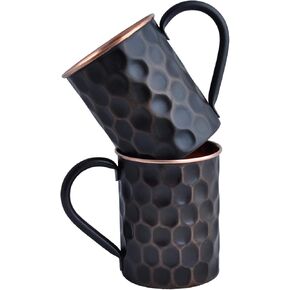 STAGLIFE 16 Oz Black Moscow Mule Pure Copper Mugs, Genuine Copper Cups for Drinking Moscow Mules, Food Safe Handcrafted Solid Real Copper Mug Large Cup Hammered Finish Christmas Gift Set of 2