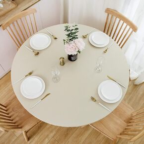 NLMUVW Vinyl Round Tablecloth Fitted with Elastic Edge Flannel Back 100% Waterproof PVC Table Cloth Wipe Clean Table Cover for Camping Outdoor, Light Grey, 40"- 44"