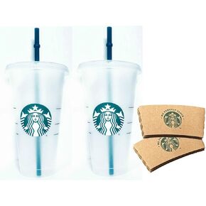 Starbucks Reusable 24 fl oz Frosted Ice Cold Drink Cup Bundle Set with Sleeves