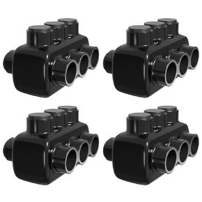 OHLECTRIC 4 Pack - Dual Side Entry - 3 Port - 2-14 AWG - Black Insulated Connector - Slotted Hex Screw - Pre-Filled with Oxide Inhibitor - Rubber/Vinyl Coating, 6061-T6 Aluminum CU9AL