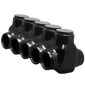 OHLECTRIC Black insulated Connector, Dual Entry, 250-#6 Wire Range, 5/16 Allen Hex - 5 Port.