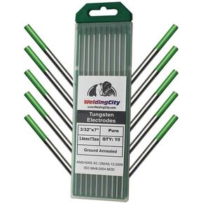 WeldingCity 10-pk Premium TIG Welding Tungsten Electrode Rod Pure (Green, EW-P) 3/32" x 7" | 10-pcs