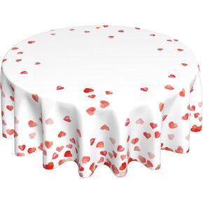 Valentines Tablecloth Round 60 Inch Red Heart Table Cloth Waterproof Table Cloths Wrinkle Resistant Polyester Table Cover for Home/Kitchen/Dining Room/Party/Picnic