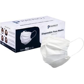 Patriot Medical Devices Disposable Face Mask | Made in the USA Soft, Hypoallergenic, Hydrophobic Material | 50 Count