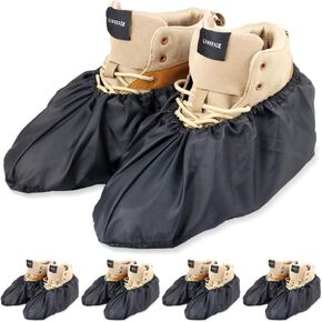 Reusable Boot & Shoe Covers Water Resistant Non Skid and Washable for Real Estate Contractors to Keep Floors Carpets Footwear and Rooms Clean - 5 Pairs (Large, Black)