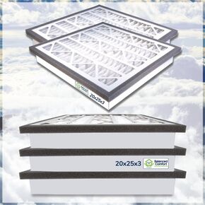 20x25x3 MERV 13 (2-PK); 3" Inch Pleated Air Filter; 6-Month Lifespan; Long Lasting; Title 24 Compliant