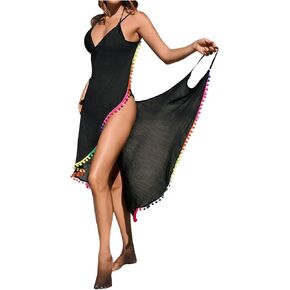 Verdusa Women's V Neck Open Back Beach Cover Up Contrast Trim Sleeveless Wrap Dress