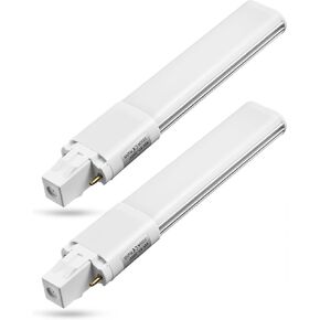 2-Pack 6W LED GX23 PL Lamp GX23d 2-Pin Base 13W CFL/Compact Fluorescent Lamp Replacement 120V Single Tube LED PL Horizontal Recessed Bulbs (Remove/Bypass The Ballast) (Daylight)