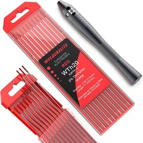 TIG Wire Feeder Pen with 1/16'' × 7'' Red Thoriated Tungsten Electrodes (10 Pack) for DC TIG Welding | Contains 2% Thorium for Enhanced Arc Stability | Ideal for Steel and Stainless Steel