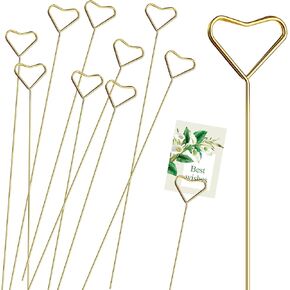 10 Pcs Metal Floral Place Card Holder, 12.4 Inches Flower Card Holder Gift Card Bouquet Kit for Bouquet Holder Wedding Party Birthday Party (Heart)