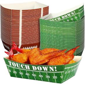 Tatuo 100 Pcs Football Party Decoration 1.1 lb Football Paper Serving Food Trays Disposable Snack Serving Trays for Birthday Party Supplies Sport Game Events Favors Decorations
