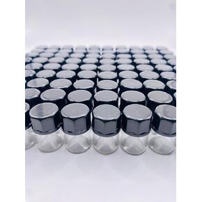 [144 Pack] 2 ml Glass Vials, High Grade Borosilicate Glass Empty Vials with Caps, Small Liquid Sample Clear Vial, Black Closed Top Screw Caps with PE Liner (1/2 Dram)