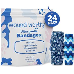 Ultra Gentle Bandages – Hypoallergenic Bandage – Silicone & Breathable Bandages Ideal for Sensitive Skin – Non-Stick Hurt-Free Pads – Latex Free Bandaid - Various Sizes & Colors (24 pcs.)