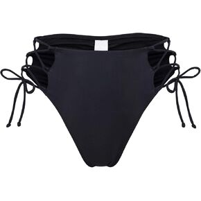 Womens High Waisted Strappy Tie Side Ruched Bikini Bottoms Retro High Cut Leg Lace Up Cheeky Swim Briefs