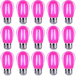 Pink Light Bulbs S14 LED String Light Replacement Bulbs 2W (20 Watt Equivalent), Shatterproof Outdoor E26 Base Filament Edison Pink Lights for Christmas Mothers Day Decoration, 15 Pack